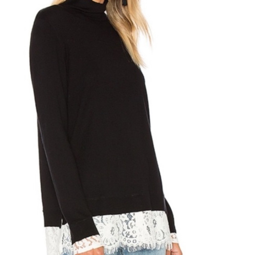 NWOT Joie Black Long Sleeve Turtle Neck Sweater with Lace Trim